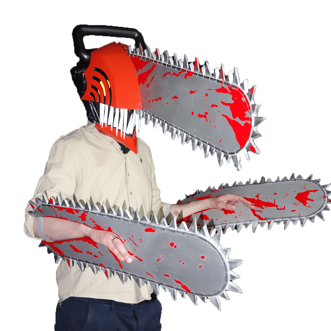 Chainsaw Man hand saws and helmet for cosplay